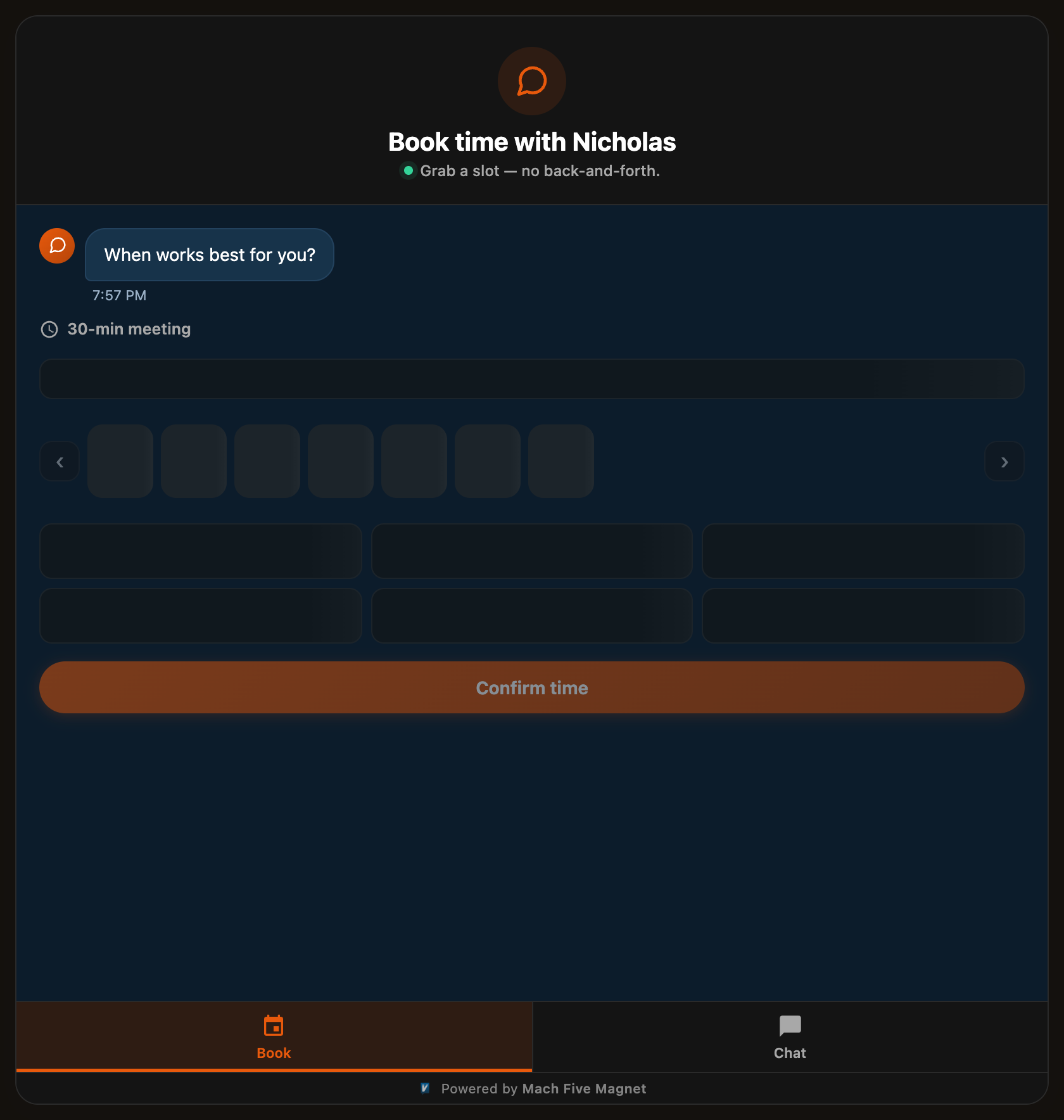 A magnet showing real open times from Microsoft Bookings