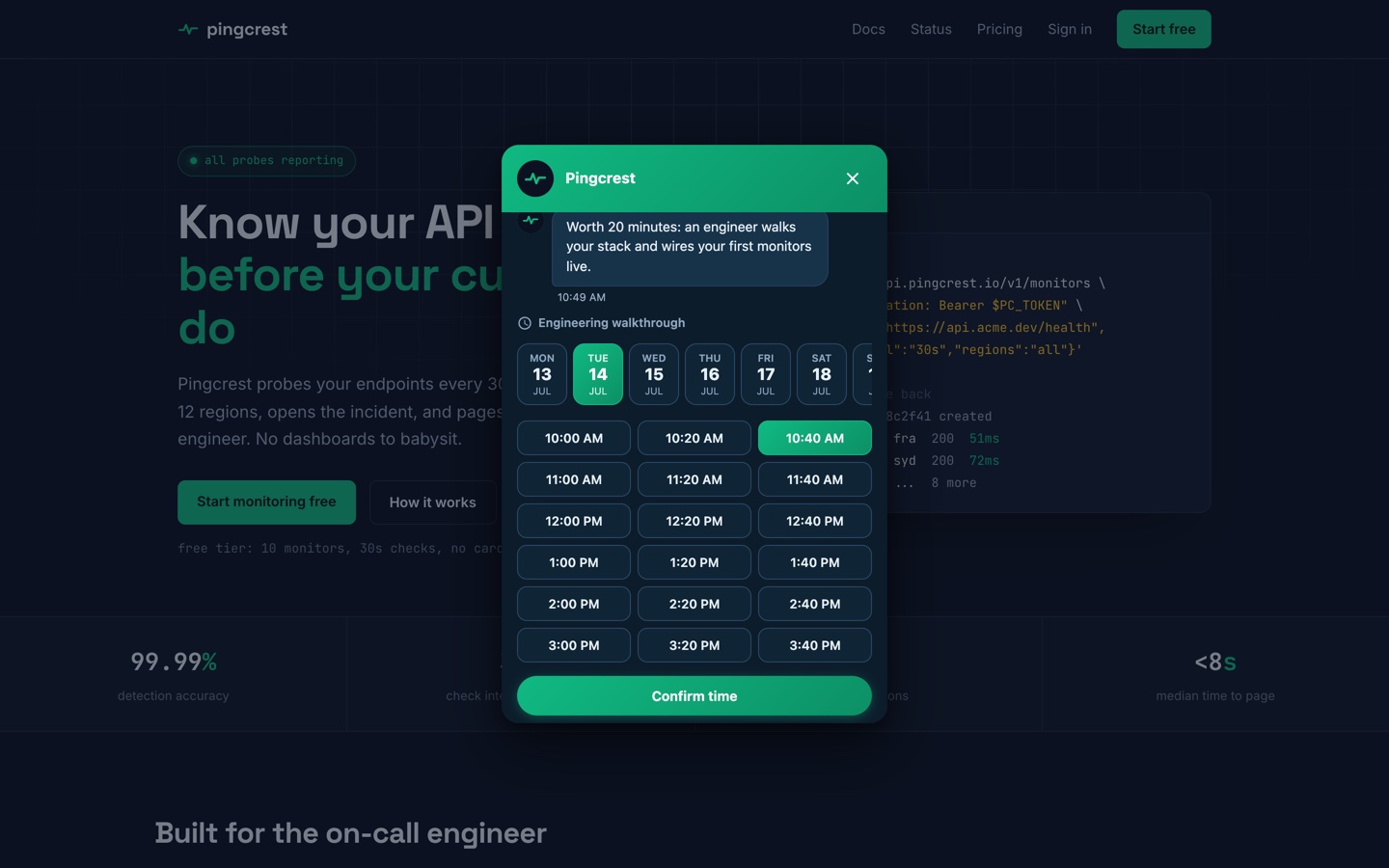 Pingcrest scheduler step offering an engineering walkthrough time