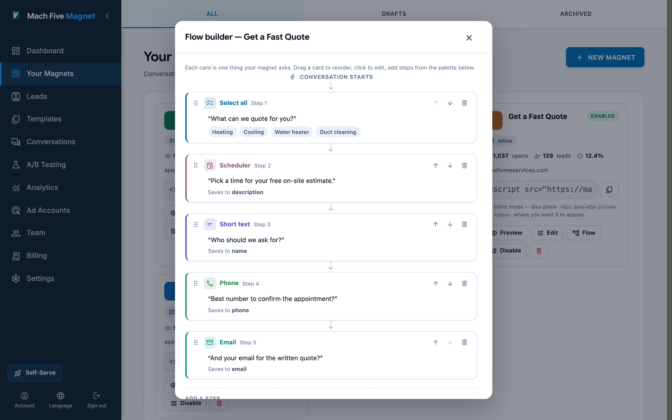 The visual flow builder